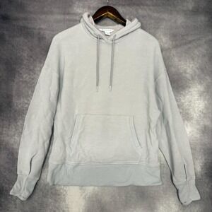 Athleta Hoodie Womens Medium Gray Balance Waffle Knit Pullover Kangaroo Pocket